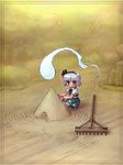  blush ghost hitodama konpaku_youmu konpaku_youmu_(ghost) playing ribbon rock_garden sand sand_castle sand_sculpture sankuma short_hair solo touhou white_hair 