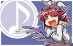  animal_ears closed_eyes dress eighth_note fingernails hands_together hat iyau music musical_note mystia_lorelei nail_polish open_mouth own_hands_together red_hair short_hair singing solo speech_bubble spoken_musical_note touhou wings 