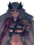  aldra_(queen's_blade) beltbra breasts eyepatch fumio_(rsqkr) large_breasts long_hair midriff queen's_blade revealing_clothes silver_hair solo underboob 