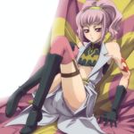  anya_alstreim artist_request boots breasts code_geass gloves knights_of_the_round_uniform long_hair midriff pink_hair ponytail small_breasts solo tattoo thighhighs underboob 