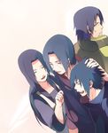  3boys :d apron blue_hair brothers closed_eyes family father_and_son happy husband_and_wife long_hair mother_and_son multiple_boys naruto naruto_(series) oba-min open_mouth short_hair siblings smile uchiha_fugaku uchiha_itachi uchiha_mikoto uchiha_sasuke 