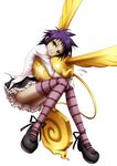  d.gray-man highres purple_hair road_kamelot short_hair skirt striped striped_legwear timcanpy wings yellow_eyes 