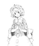  bad_id bad_pixiv_id flower greyscale lily_of_the_valley looking_at_viewer medicine_melancholy monochrome short_hair simple_background smile solo takeuma touhou white_background 