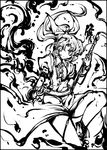  belt bow greyscale hair_bow long_hair monochrome ponytail scabbard sheath sheathed skirt solo sword tokiame touhou watatsuki_no_yorihime weapon 