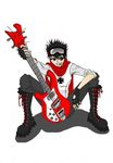  bass_guitar black_eyes black_hair boots cigarette cross-laced_footwear fingerless_gloves gloves grin imakoo instrument iron_cross lace-up_boots looking_at_viewer lowres original parody scarf self_upload short_hair simple_background sitting smile solo spread_legs white_background 