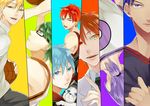  akashi_seijuurou aomine_daiki basketball basketball_uniform blonde_hair blue_eyes blue_hair dark_skin dark_skinned_male glasses green_eyes green_hair heterochromia kagami_taiga kise_ryouta kotobuki_(medetai) kuroko_no_basuke kuroko_tetsuya long_hair male_focus midorima_shintarou multiple_boys murasakibara_atsushi necktie ponytail purple_eyes purple_hair red_eyes red_hair school_uniform sportswear yellow_eyes 