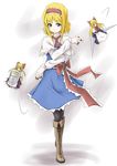  alice_margatroid bad_id bad_pixiv_id blonde_hair blue_eyes boots bow capelet cross-laced_footwear doll dress hair_bow hairband harriken highres lace-up_boots lance long_hair pantyhose polearm ribbon sash shanghai_doll shield short_hair solo touhou weapon 