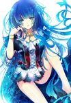  bare_legs barefoot blue_eyes blue_hair bracelet espgaluda expressionless houkiri_nemu jewelry long_hair necklace seseri_(espgaluda) sitting skirt solo very_long_hair white_background 