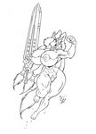  abs action_pose anthro barbarian barefoot biceps big_breasts black_and_white breasts canine dire_wolf eltonpot fangs female hair huge_breasts line_art long_hair mammal monochrome muscles muscular_female navel nipples nude open_mouth pubes pubic_hair snowflake_frostfang solo sword teeth thighs tongue weapon wolf wolfess 