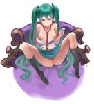  anus aqua_eyes aqua_hair bad_id bad_pixiv_id blush breasts hatsune_miku heart highres long_hair looking_at_viewer medium_breasts necktie necolab open_clothes sitting skirt smile socks solo twintails very_long_hair vibrator vocaloid 