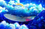  bad_id bad_pixiv_id black_hair cloud fish flying_whale long_hair nomiya_(no_38) original rainbow school_uniform sky solo whale 