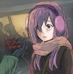  casual cyzir_visheen earmuffs gloves hair_over_one_eye hands ikezawa_hanako jewelry katawa_shoujo long_hair proposal purple_eyes purple_hair ring scar scarf winter_clothes 