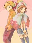  1girl alternate_costume black_eyes brown_hair chimecho chingling gen_3_pokemon gen_4_pokemon haruka_(pokemon) pokemon pokemon_(creature) pokemon_(game) pokemon_rse shorts tegaki yuuki_(pokemon) 