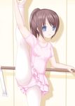  bad_id bad_pixiv_id ballerina ballet barre blue_eyes brown_hair cameltoe highres leg_lift leotard original pantyhose solo tsukino_neru tutu wall white_legwear 