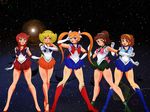  5girls 70s 80s bishoujo_senshi_sailor_moon blonde_hair blue_eyes blush boots bow brown_hair cosplay elbow_gloves female gloves go_nagai green_eyes hairband hana_no_ko_lunlun happy kanzaki_megu lalabel lens_flare leotard long_hair lunlun lupus mahou_no_mako-chan mahou_shoujo_lalabel majokko_megu-chan majokko_tickle multiple_girls oldschool orange_hair parody planet ponytail pose purple_eyes red_hair sailor_jupiter sailor_jupiter_(cosplay) sailor_mars sailor_mars_(cosplay) sailor_mercury sailor_mercury_(cosplay) sailor_moon sailor_moon_(cosplay) sailor_venus sailor_venus_(cosplay) shoes smile space star_(sky) tiko_(majokko_tickle) twintails urashima_mako 