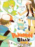  1boy 1girl baseball_cap battle blue_eyes brown_hair bubble hat hilbert_(pokemon) hilda_(pokemon) leaf long_hair oinuinu oshawott pokemon pokemon_(creature) pokemon_bw ponytail shorts smile snivy tegaki 