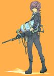  bad_id bad_pixiv_id boots flamethrower from_behind gun highres original shiro_(reptil) simple_background solo standing weapon 