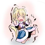  &gt;_&lt; :d animal_ears blonde_hair cat_ears cat_tail chibi closed_eyes double_thumbs_up hoshizuki_(seigetsu) mizuhashi_parsee open_mouth puru-see short_hair smile solo tail thumbs_up touhou trembling xd 