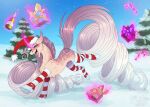 alcohol beverage box champagne christmas christmas_clothing christmas_headwear clothing container drunk equid equine female feral fluffy footwear fur gift_box hair hasbro hat headgear headwear hi_res holidays horn horse long_hair magic mammal merry_christmas my_little_pony mythological_creature mythological_equine mythology new_year pony reward running santa_hat socks solo substance_intoxication sunny_way unicorn winter