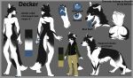  anthro black_fur black_hair blue_eyes blue_pawpads blue_tongue border_collie canine clothed clothing collie decker_(decollie) dog feral fur grey_background hair mammal model_sheet neltruin nude pants pawpads simple_background solo standing white_fur 