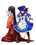  anger_vein bad_id bad_pixiv_id black_hair blue_eyes blue_hair boots branch brown_eyes crossed_arms hat hinanawi_tenshi houraisan_kaguya jeweled_branch_of_hourai long_hair multiple_girls open_mouth profile ruuto_(sorufu) simple_background skirt sword_of_hisou touhou very_long_hair white_background 