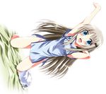  arm_up blue_eyes chinese_clothes fang kneeling little_busters! long_hair noumi_kudryavka otoki_raku panties shorts shorts_around_one_leg sideways silver_hair solo underwear 