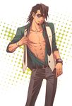  abs bracelet brown_eyes brown_hair domino_mask facial_hair jewelry kaburagi_t_kotetsu lunarclinic male_focus mask muscle necktie nipples open_clothes open_shirt shirt solo stubble tiger_&amp;_bunny vest waistcoat watch wristwatch 