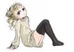  1girl alternate_costume blonde_hair blue_eyes chrono_cross commentary_request double_bun looking_at_viewer marcy_(chrono_cross) panties s-a-murai short_hair smile solo sweater thighhighs underwear 