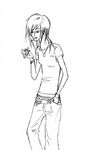  cigarette feet_out_of_frame greyscale highres holding imakoo lighter lighting_cigarette long_hair monochrome real_life self-portrait self_upload simple_background sketch skinny solo tomboy white_background 