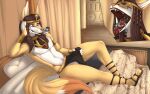  adventurer alien anthro archeologist bedroom bottomwear bulge bulge_grab canid canine clothing comic dragon duo egyptian egyptian_clothing egyptian_headdress egyptian_mythology erection explorer fangs fennec_fox footwear fox hi_res jaro jewelry loincloth macro male male/male mammal micro middle_eastern_mythology miphassl mouth_play mythological_creature mythological_scalie mythology open_mouth oral_vore period_costume possessive rei_(voracious-rei) sandals scalie shoes shrinking size_difference size_transformation smaller_male story story_in_description tall teeth transformation true_fox unusual_eyes vore vore_tease 