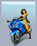  adonis anthro biker boots breasts brown_eyes cheetah convenient_censorship feline female gloves hair invalid_tag long_hair mammal motorcycle naturally_censored navel nude plain_background pose smile solo spots teeth 
