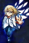 1boy blonde_hair blue_eyes capelet mithos_yggdrasill pants shoes short_hair tales_of_(series) tales_of_symphonia tears wings 
