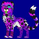 2025 ambiguous_gender blep blue_background cheetah claws clothing collar coontail_hair countershading digital_drawing_(artwork) digital_media_(artwork) ear_piercing ear_ring emblem eye_patch eyewear facial_piercing felid feline feral feral_with_hair fishnet_clothing fishnet_legwear fur gradient_fur gradient_hair hair heart_(marking) heart_eye_patch hi_res ibispaint_(artwork) jackrabbit_(artist) keychain legwear mammal markings nose_piercing piercing purple_body purple_fur ring_piercing scar self-harm_scars simple_background solo sparklefur spiked_collar spikes spiral spiral_eyes spots spotted_body spotted_fur star_(marking) tongue tongue_out tongue_piercing