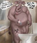  absurd_res bathroom beard biohazard_symbol biohazard_tattoo blu3be4ry elephant elephantid facial_hair foreskin genitals hairy hazard_symbol hi_res male mammal mature_male medication obese overweight penis poz pozzing proboscidean pubes solo symbol toilet tusks 