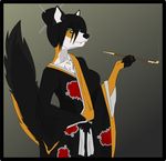 border_collie canine darkghost dog female green_eyes half-closed_eyes japanese_clothing kimono looking_at_viewer mammal pipe smoking solo 