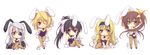  :&lt; animal_ears bare_shoulders black_hair blonde_hair blue_eyes breasts brown_hair bunny bunny_ears bunny_girl bunny_tail bunnysuit cecilia_alcott charlotte_dunois chibi cleavage detached_collar eyepatch fishnet_pantyhose fishnets green_eyes grin holding huang_lingyin infinite_stratos large_breasts laura_bodewig leotard long_hair miyata_(miyatami07) multiple_girls open_mouth pantyhose ponytail purple_eyes red_eyes shinonono_houki shoes silver_hair sitting smile tail twintails wrist_cuffs 