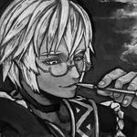  choker glasses greyscale junly male_focus monochrome morichika_rinnosuke smoking solo touhou 