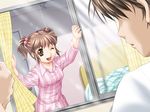  1boy 1girl kami_tama_~kami-sama_no_tamago~ kanan_(kami_tama) pajamas wink yukishiro_yoshi 