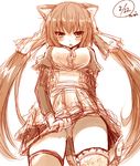  animal_ear_fluff animal_ears annoyed bad_id bad_pixiv_id blush breasts brown cat_ears from_below frown large_breasts long_hair looking_at_viewer monochrome naomi_(sekai_no_hate_no_kissaten) neko_(naomi) open_mouth original panties sketch skirt skirt_tug solo thighhighs twintails underwear upskirt very_long_hair 