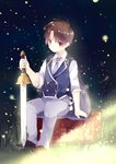  bad_id bad_pixiv_id brown_eyes brown_hair cape cardcaptor_sakura highres li_xiaolang male_focus pun2 sword weapon 