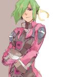  aquarion_(series) aquarion_evol artist_request black_bodysuit bodysuit breasts green_hair medium_breasts pink_bodysuit red_eyes ribbon short_hair solo zessica_wong 