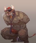  abs ball_weight balls bdsm blush bovid bovine crouching curtis_wuedti erection gyumao hair horn humanoid_penis male mammal muscular muscular_male necktie nipples nude pecs penis red_hair sweat tokyo_afterschool_summoners triangular_horse video_games 