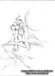  2003 anthro black_and_white breasts canine female greyscale kacey mammal monochrome plain_background pussy sketch white_background wolf 