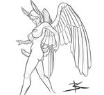  black_and_white breasts dickgirl elf hybrid intersex iona_itova lagomorph mammal monochrome nipples penis rabbit solo transformation wings 