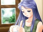  1girl clothed indoors kami_tama_~kami-sama_no_tamago~ purple_eyes purple_hair yukishiro_yoshi 