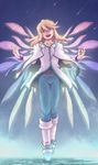 1boy belt blonde_hair blue_eyes boots bracelet capelet jewelry mithos_yggdrasill open_mouth pants star tales_of_(series) tales_of_symphonia wings 