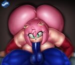 amy_rose anthro armwear balls big_butt blu_rent blue_body blue_fur bodily_fluids breasts butt clothing digital_drawing_(artwork) digital_media_(artwork) duo ear_piercing ear_ring elbow_gloves eulipotyphlan eyelashes fellatio female fur genitals gloves green_eyes hair handwear hedgehog hi_res huge_butt looking_at_viewer male male/female mammal oral penile penis piercing pink_body pink_butt pink_fur pink_hair pink_tail red_armwear red_clothing red_elbow_gloves red_gloves red_handwear ring_piercing sega sex sonic_the_hedgehog sonic_the_hedgehog_(series) sucking sweat sweatdrop tail