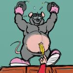 anthro belly biped black_nose buckteeth clothing duo eyewear featureless_chest fingerless_gloves footwear fur gloves grey_body grey_fur handwear holding_bomb holding_feather holding_object kctk loose_feather male mammal mario_bros mouse mouser murid murine navel nintendo open_mouth open_smile pecs pink_clothing pink_fingerless_gloves pink_footwear pink_gloves pink_handwear pink_shoes rodent shoes smile solo_focus sunglasses super_mario_bros._2 tail teeth tickle_fetish tickling tickling_navel