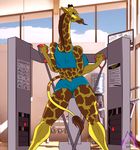  clothing exercise female giraffe gym long_neck long_tongue looking_at_viewer mammal spots tall tongue zp92 