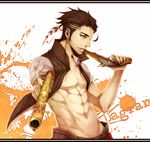  abs bad_id bad_pixiv_id brown_hair character_name dual_wielding earrings feathers gun holding jacket jewelry kaname_(cherry0732) male_focus open_clothes open_jacket quark_(the_last_story) solo the_last_story weapon 